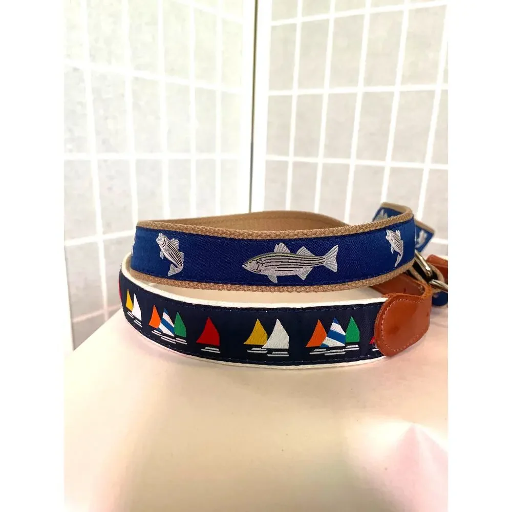 Preston & No. 27 BUNDLE 2 Kids Embroidered Belts Sailboats Fish Preppy Coastal